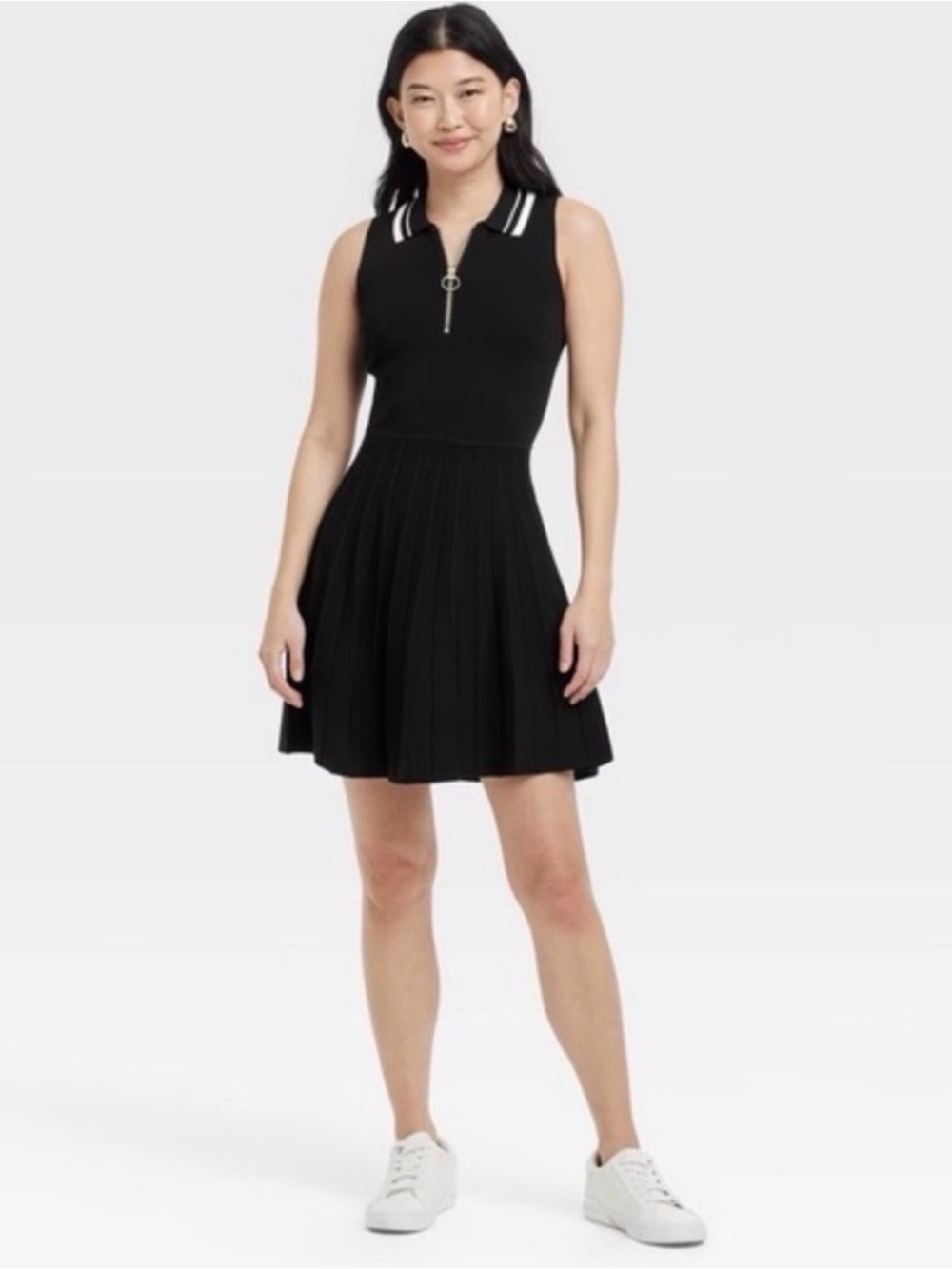 A New Day Black Sleeveless Pleated Polo Dress with Zip